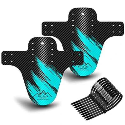 Image of NICEDACK Bike Fender, MTB Mud Guard Front and Rear Compatible, Downhill Mountain Mudguard Fits 650B 20&quot; 26&quot; 27.5&quot; 29 inch Fat Bicycle (Black Cyan, Small Carbon fiber embossing)