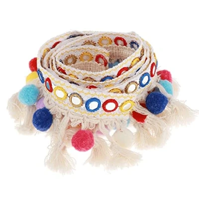 Image of Ethnic Style Tassel Ribbon Pompom Beads Braid Jacquard Trim Patterned Diy Sewing Craft