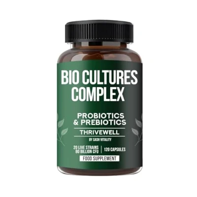 Image of Bio Cultures Complex Probiotics &amp; Prebiotics 20 Strains 80 Billion CFU 120 Capsules Daily Supplement