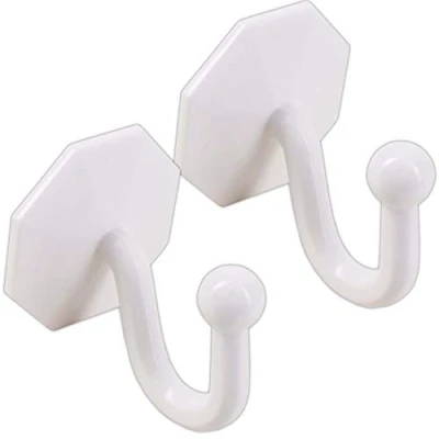 Image of 2x White Self Adhesive Curtain Tie Back Hooks Stick On Rust Proof Drape Tassel Holders