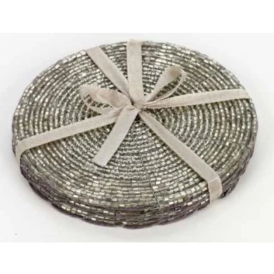 Image of Set of 4 Silver Beaded Coasters, Birthday, Christmas, Any Occasion Gift by Christmas Decorations