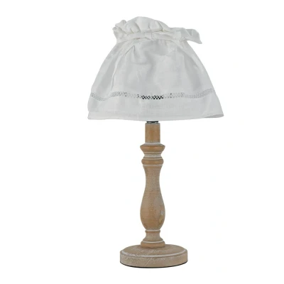 Image of LULLABY Table Lamp with Round Tapered Shade Wood, Cotton Lampshade 18x34cm