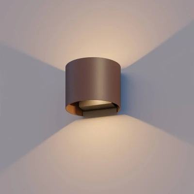 Image of Calex LED outdoor wall lamp Oval, up/down, height 10cm, rust brown