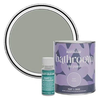 Image of Rust Oleum Green Water Resistant Bathroom Tile Paint in Matt Finish Tea Leaf 750ml