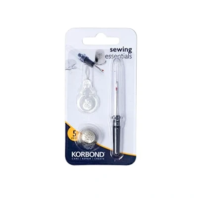 Image of KORBOND 4 Piece Set Stitch Ripper, Thimble (Size 10) &amp; 3 x Needle Threaders Essentials for Dressmaking, Tailoring, Crafts, Hand Sewing, Thick Fabrics, Quilting, Embroidery, Silver