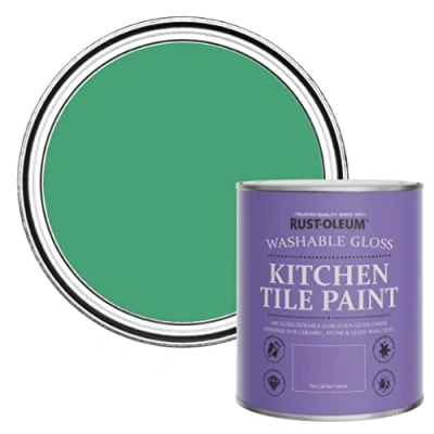Image of Rust Oleum Green Water Resistant Kitchen Tile Paint in Gloss Finish Emerald 750ml