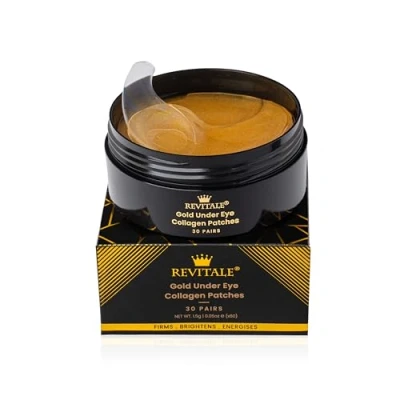 Image of Revitale 24k Gold Under Eye Collagen Patches, Reduce Puffy Eyes &amp; Dark Circles, Illuminate Tired Masks Firms, Brightens, Energises (Jar 30 Pair)