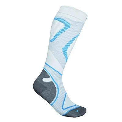 Image of Bauerfeind High Cut Compression Socks for Men Size L (38 40) White/Blue, Enhanced Support Running