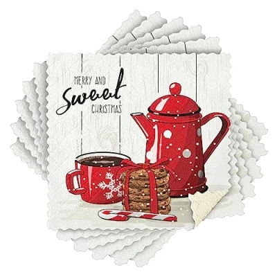 Image of Moyyo 6 Pack Dish Cloths Set, Super Absorbent Cleaning Christmas Theme Velvet Kitchen Tea Towels 28X28cm Reusable Rags WashCloths for Washing Up Drying Dishes Household