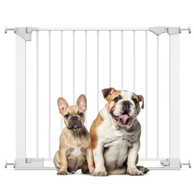 Image of Bettacare SafeStep Dog Gate, White, 89cm 96cm, Extra Low Walkthough, 74cm Wide Doorway, One Piece Gate for Stairs, Hallways and Doors, Pet Puppy, Easy Installation