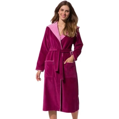 Image of Morgenstern Dressing Gown Women Hood 100% Cotton Velour Long Bathrobe Pink Fuchsia S