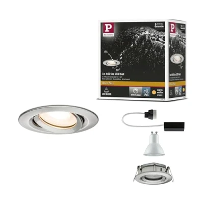 Image of Paulmann Nova 92899 LED Recessed Spotlight Round IP65 7W / Complete Set of 1 Includes GU10 Light Bulbs/Pivotable/Aluminium 7 W zinc, Brushed Iron