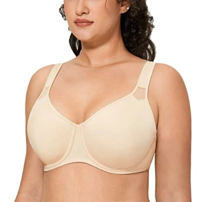 Image of Delimira Women&#039;s Underwired Full Cup Plus Size Non Padded Seamless Minimiser Bra Beige 40DD
