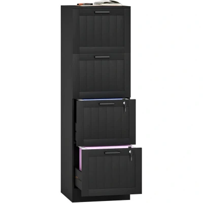 Image of HOMCOM 4 Drawer File Cabinet with Lock, Vertical Filing Adjustable Hanging Bars for A4 and Letter Size Folders, Printer Stand Storage, Black
