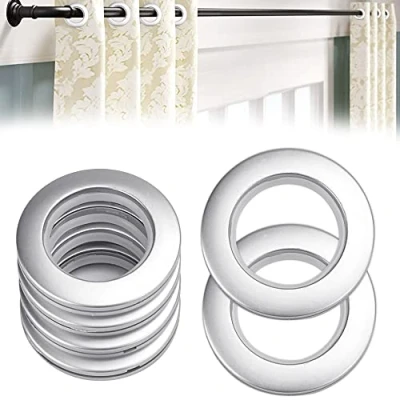 Image of QUCUMER 20 Pcs Curtain Rings with Eyelet, 40mm Grommets Plastic Eyelet Round Clips for Window Curtain, Shower Locker Room Door Curtains, Matte Silver