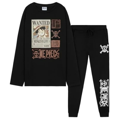 Image of One Piece Kids Pyjamas Set Cotton Lounge Wear Long Top and Bottoms Teenagers PJs 7 14 Years Anime Gifts for (Black, 8 Years)