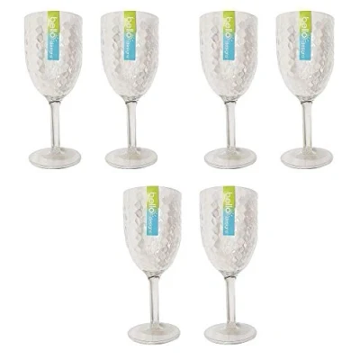 Image of &quot;Bello&quot; Pack of 6 Plastic Wine Goblet Dimple Glasses