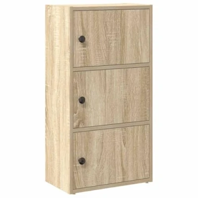 Image of vidaXL bookcase sonoma oak storage 40x24x77 cm engineered wood doors/freestanding