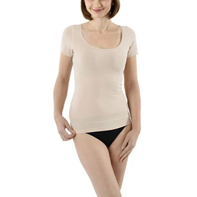 Image of ALBERT KREUZ Invisible Women&#039;s Short Sleeve Undershirt with deep Scoop Neck Stretch Cotton Nude Größe S (36 38)