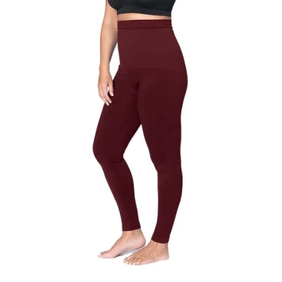 Image of SHAPERMINT Leggings for Women Shapewear Tummy Control, Burgundy, S