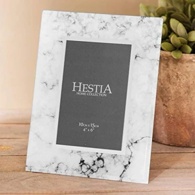 Image of Hestia Glass Marble Effect Grey Photo Frame 4&quot; x 6&quot;