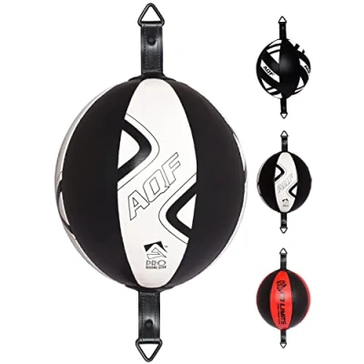 Image of AQF Leather Double End Dodge Speed Ball MMA Boxing Ceiling Punching Bag Training (Black &amp; White Pro)