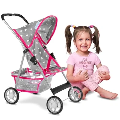 Image of Kinderplay Doll Stroller Toy Pram Baby Pushchair Dolls Buggy Handle Height 56 cm, model KP0280S