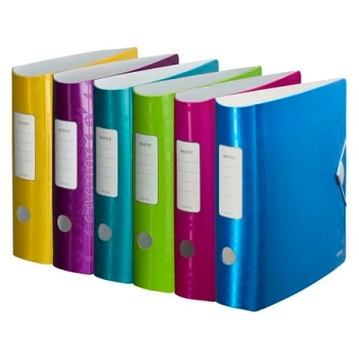 Image of Leitz Lever Arch File, A4, Assorted, Curved spine 75mm width, Elastic fastening, Light polyfoam, Pack 5, WOW Range, 11060099