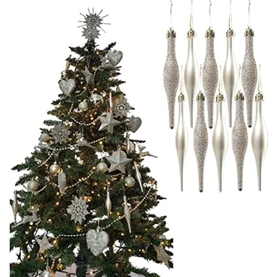 Image of UKDeals Direct® CHAMPGANE GOLD COLLECTION CHRISTMAS DROPLET BAUBLES TREE DECORATIONS GLITTER MATT ICICLES (Pack of 10 Droplets 120mm)