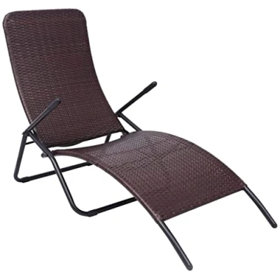 Image of vidaXL Folding Sun Lounger Brown Durable Outdoor Garden Patio Furniture, Weather resistant PE Rattan Material, Portable Design, Comfortable and Easy to Maintain