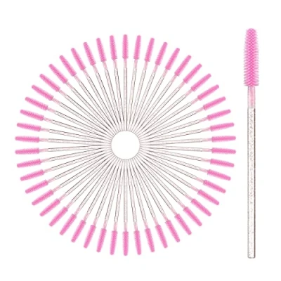 Image of vgggrd 50 Pcs Disposable Eyelash Brushes, Brush Makeup Tools for Lash Extensions, Eyebrow Castor Oil Tool (Transparent Pink)