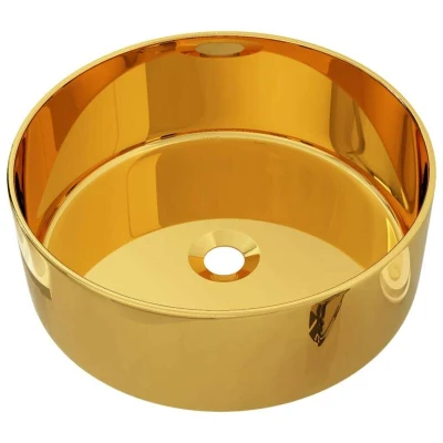Image of vidaXL Ceramic Gold Round Wash Basin Modern and Trendsetting Design, Ideal for Bathroom or Washroom, Above Counter Installation