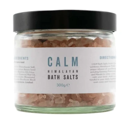 Image of Grass &amp; Co. CALM 300g Himalayan Bath Salts in Glass Jar with Lemon, Rosemary and Basil