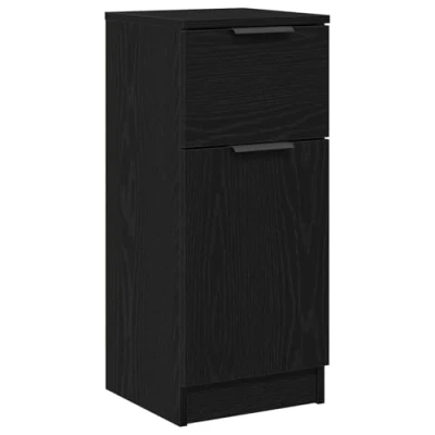 Image of vidaXL Black Sideboard Oak Engineered Wood Unit with Drawers and Cupboard for Dining Living Room Chic Matte Finish