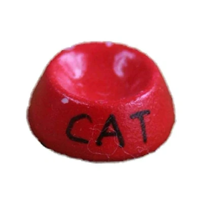 Image of Melody Jane Dolls House Red Cat Food Bowl Water Dish Miniature Pet Accessory