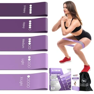 Image of TechStone Resistance Bands Set for Men and Women, Pack of 5 Different Levels Elastic Band Home Gym Long Exercise Workout Great Fitness Equipment Training, Yoga Free Carrying Bag