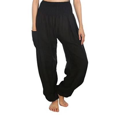 Image of Lofbaz Harem Pants for Women Yoga Boho Hippie Clothing Womens Palazzo Bohemian Pajama Trousers Beach Indian Gypsy Genie Clothes Solid 1 Black M
