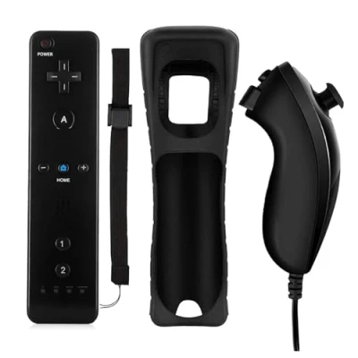 Image of QUMOX Controller for Wii, Remote Motion Controller, Control and Nunchuk, Replacement Console Compatible with Wii U Protective Silicone Case Black