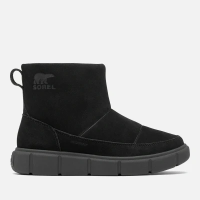 Image of Sorel Explorer III SLIP ON WP Platform ankle boots, Women&#039;s, Size: 6, Black/sea salt Suede