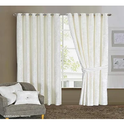 Image of swift Crushed Velvet Curtain Sound Proof Thermal Insulated Curtains 2 panels for Bedrooms, Living Rooms, Dining Study Rooms with Fully Lined Ring Top Eyelet Tiebacks White W 66 x L 54 inch