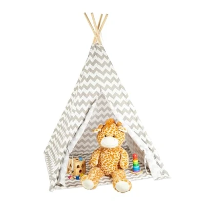 Image of Relaxdays Teepee, Play Tent With Flooring, Includes Bag, Wigwam For Kids, HxWxD: 160 x 115 cm, White grey