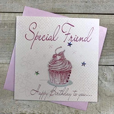 Image of WHITE COTTON CARDS Cupcake Special Friend Happy Handmade Birthday Card, White, WB202,16cm x 16cm