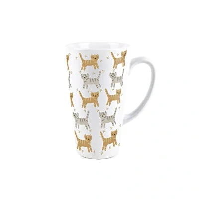 Image of Purely Home Cat Print Novelty Tall Latte Mug Ceramic White Tea/Coffee Present Gift for Lovers