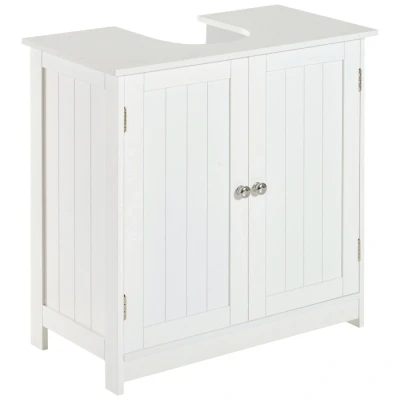 Image of HOMCOM Under Sink Bathroom Storage Cabinet 2 Layers Vanity Unit Wooden White