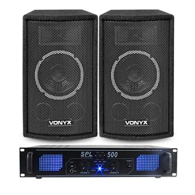 Image of VONYX 2x 6&quot; Party Disco Speakers + Amplifier Cables Home Audio System 300W