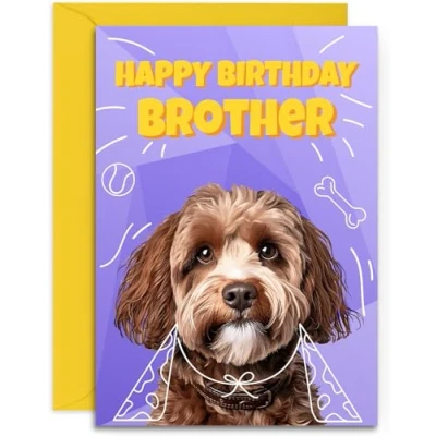 Image of Brother Cockapoo Birthday Card Superhero Cute Dog Design A5 Size with Envelope
