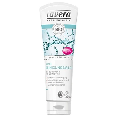 Image of Lavera Basis Sensitive 2 in 1 Cleansing Milk Gently and Thoroughly Removes Make Up ∙ Facial Vegan Organic Natural Cosmetic Care Pack (1x125 ML)