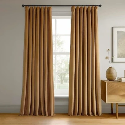 Image of HPD Half Price Drapes Signature Velvet Thermal Blackout Curtains for Living Room 120 Inch Long (1 Panel) Rod Pocket Insulated Bedroom Window Curtains, 50W x 120L, Amber Gold