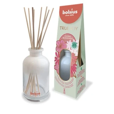 Image of Bolsius Reed Diffuser True Joy Floral Blessings Lasts for up to 10 Weeks Natural Extracts No Alcohol Formula Transparent Recyclable Glass 80 ml