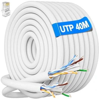 Image of Ethernet Cable 40m Cat 6, Extra Long Lan 40 Meters Bulk Internet High Speed, UTP Unshielded Twisted Pair 23AWG External Network Gigabit Wifi for Router Modem